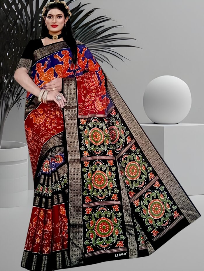 double border sambalpuri cotton printed saree
