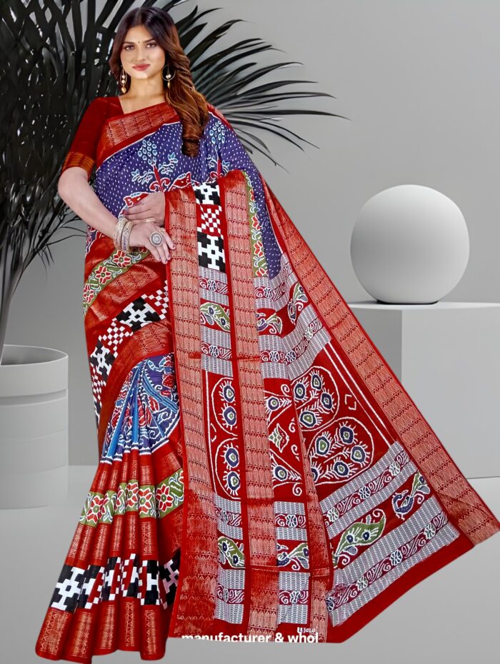 double border sambalpuri cotton printed saree