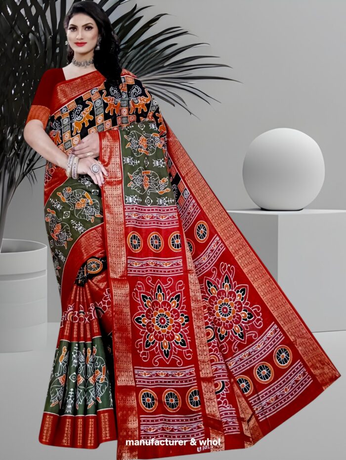 Double border Sambalpuri Cotton Printed Saree